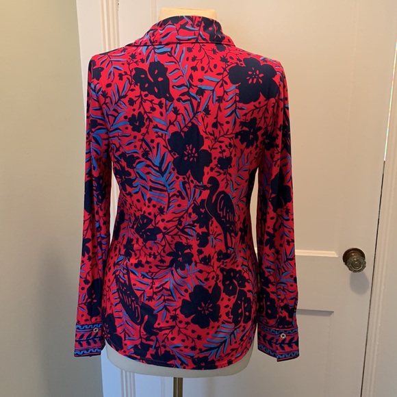 Lilly Pulitzer Chillylilly Marlena Button Down Top Ruby Red Heron My Own Sz: Med - Picture 6 of 11